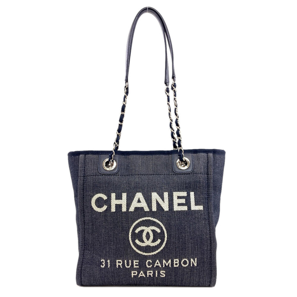 Chanel A66939 Deauville PM Silver Hardware Tote Bag Canvas Women's CHANEL
